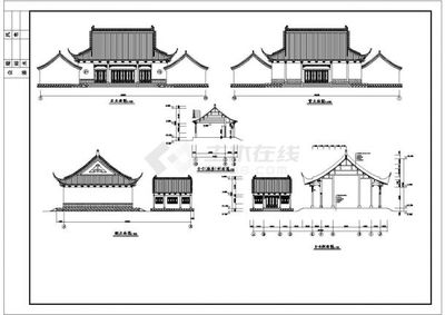 某二层框架结构中式仿古风格财神殿设计cad全套建筑施工图