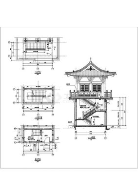 某二层木石结构仿古山门设计cad全套建筑施工图(甲级院设计)